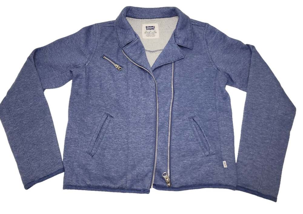 Levi's Girls' Asymmetrical Zip-Front Fleece Moto Jacket, Blue, Size XL (13-15 Yr